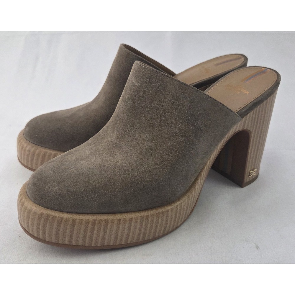 Sam Edelman Mule Clogs Womens Size 8.5 Taupe Suede Block Heel Slip On Shoes